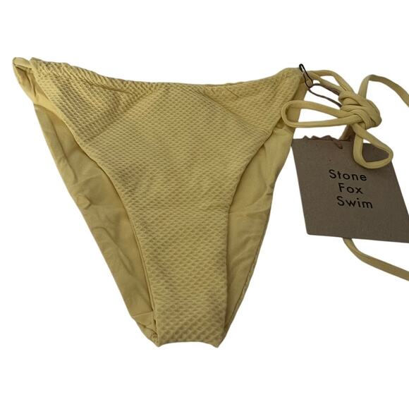 NWT Stone Fox Swim Women's River Cheeky Bikini Bottom Pale Banana Pique Size L - Picture 1 of 11